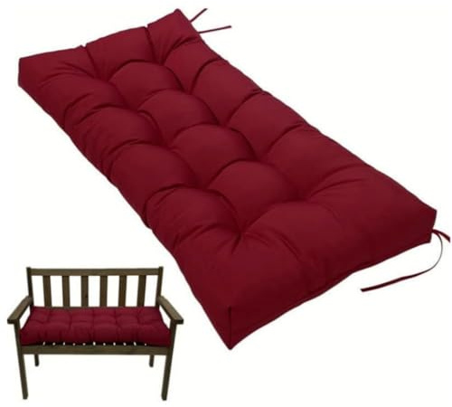 DATSH Waterproof 2-Seater Garden Bench Cushion 130x50cm with Non-Slip Straps - Patio Furniture Replacement Pad for Indoor & Outdoor Benches, Dining & Kitchen Seats, Swing Chair (Wine Red)