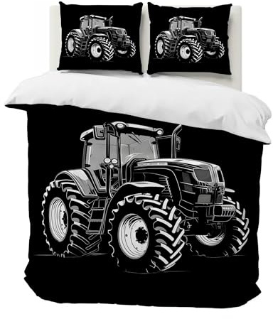 PNHCL Traktor 4-teilig Kinderbettwäsche-Set 135x200 cm - 2X Bettbezug mit Reißverschluss + 2X Kissenbezug 80x80 cm, Klassiker Bettwäsche Für Teenager Jungen Mädchen Raumdekoration A-84