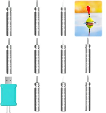 Yizhet CR425 LED Posen Angeln, 10 Stück, Wiederaufladbare Batterie | mit USB Ladegerät, Aufladbar Akku, für Angelalarmglocken und Pose, LED Angel Posen Leuchtpose
