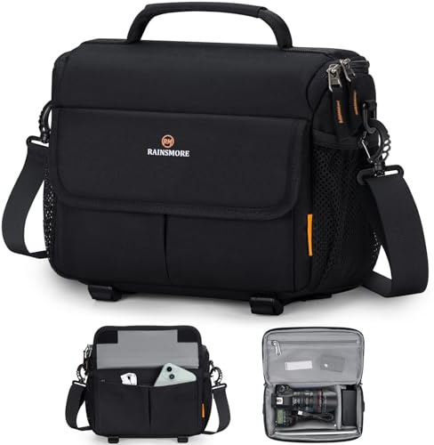 RAINSMORE Camera Sling Bag Water-Repellent Shockproof DSLR/SLR Small Camera Bag with Adjustable Strap Crossbody Camera Case for Women and Men, Black