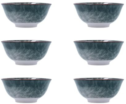 Bidasoa Set de 6 boles Stela de porcelana 15 cm | Verde, Porcelana, forma redonda, acabado decorado, 15 cm, 6 piezas, apilable, apto para microondas