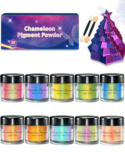 Luckymica Kameleont Mica Pulver – 10 × 3 g Färgåtergivande Pigment för Epoxiharts, Krompulver med Intensiva Färger för Tumbler, Måleri, Naglar och DIY
