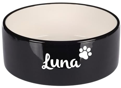 Hundenapf personalisiert aus Keramik L 1700ml Schwarz – rutschfest, leicht & hygienisch – Futter- & Wassernapf mit Namen für kleine Hunde & Katzen