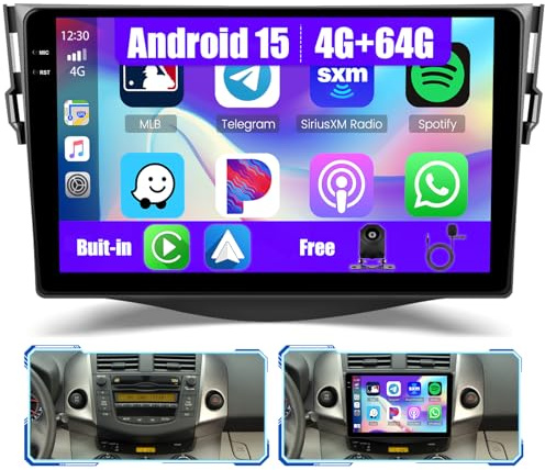 [4G+64G] Inefala Android 15 bilstereo för Toyota RAV4 2007-2012 med trådlös Carplay Android Auto, 9-tums pekskärm Bluetooth bilstereo med GPS Navi WiFi RDS/FM SWC backkamera mikrofon