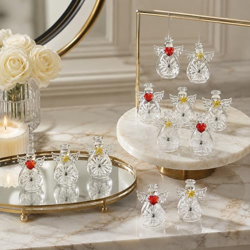 H&D HYALINE & DORA Engel-Ornamente aus klarem Glas, 4,1 cm, 12er-Set, Valentinstags hängende Dekoration & Liebesgeschenk | Glas-Engel, handgefertigt, 4,1cm. Ornament & Fensterdeko für Hochzeit, Party, Weihnachten oder Zuhause. Mit Aufhängung.