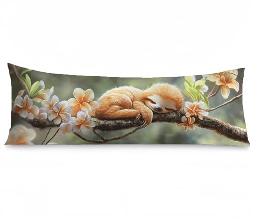 Seitenschläferkissen Bezug Faultiere, Modern Kissenbezug 40x145, Samt Verbessern Sie Schlafqualität Pillow Case, Doppelseitig Drucken mit Unsichtbarem Reißverschluss für Schlafzimmer Bett, Model563