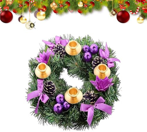 Zahoken Christmas Advent Wreath Candle Holder | 2024 Candle Wreaths For Taper Candles | Faux Berries Ribbon Bows Rings Wedding Centerpiece