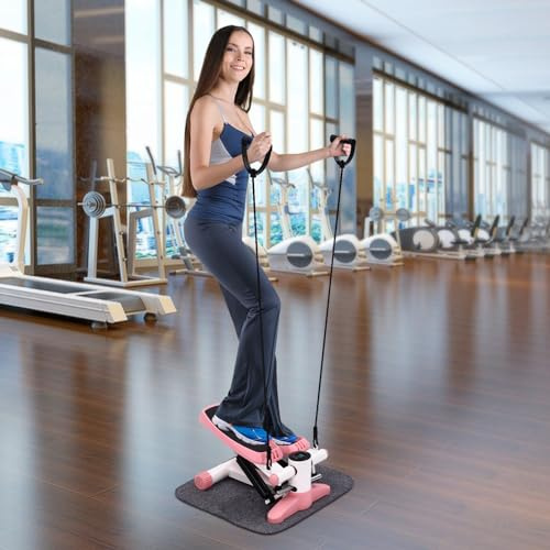Mini stepper para el hogar con bandas de resistencia, sistema de propulsión hidráulica, altura de entrenamiento ajustable, swing stepper para entrenamiento eficaz de piernas, brazos y cuerpo completo