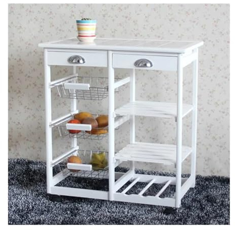 Carrello da cucina Carrello da cucina e da sala da pranzo con 2 cassetti, ripiano portaoggetti a 3 ripiani con ruote girevoli, carrello da cucina con ruote per una facile mobilità