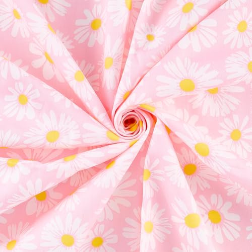 FINGERINSPIRE 1x1.6M Daisy Pattern Cotton Fabric for Sewing Pink Color Daisy Flower Fabric Floral Cotton Fabrics Bundle for Apparel Sewing Lining Quilting Accents DIY Decorative Projects