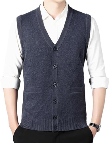 Generisch Chaleco de punto para hombre, sin mangas, patrón trenzado, mezcla de lana, chaleco sin mangas, suéter de punto, camisetas sin mangas, con botones, cómodo, clásico, cárdigan de punto grueso