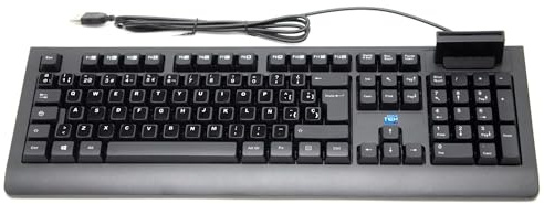 SIMPLETEK - Teclado USB con lector de tarjetas inteligentes CNS integrado - Pegatinas para disposición QWERTY Español ES Preaplicadas - para tarjeta sanitaria