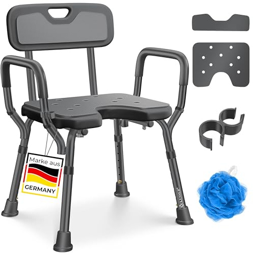 KESSER® Duschhocker mit Lehne für Senioren & Schwangere Duschsitz | Badhocker 150KG belastbar 6 Stufen 38-54cm höhenverstellbar | Duschhilfe Duschstuhl