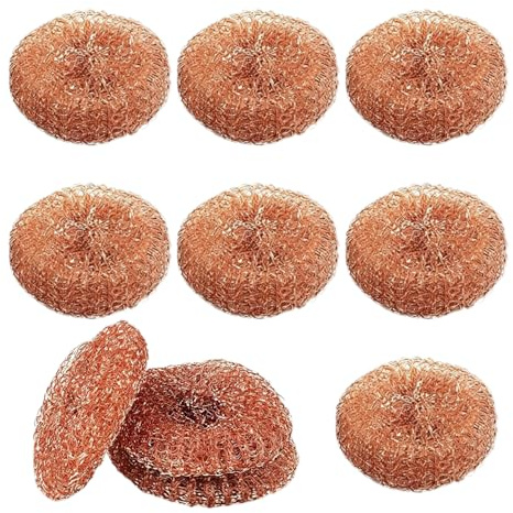 10 Pack Copper Scourer Pads, Heavy Duty Copper Plated Spiral Scourer for Kitchen Cleaning, Long Lasting Metal Scourer for Pots, Pans, Sinks, Ovens and Cookware