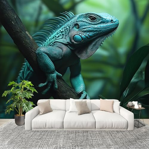 Genérico Papel Pintado Panorámico 200x140 cm CamaleóN, Animal Tropical Personalizable Fotomurales No Tejido Póster Pared Decoración Verde 3D Duradero y Resistente a las manchas Fotomurales