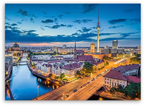 ge Bildet Bild auf Leinwand | Berlin Skyline - Deutschland - Stadtbild Städtebild A in 40x30 cm als Wandbild | Wand-deko Dekoration Wohnung modern Bilder | 2210