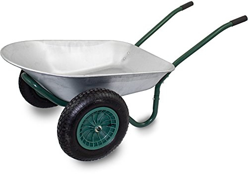 BITUXX Stabile 2-Rad BAU Schubkarre Baukarre Zweiradkarre Gartenkarre Schubkarren Muldenkarre Verzinkt 100L / Traglast bis 150kg / Luftbereifung