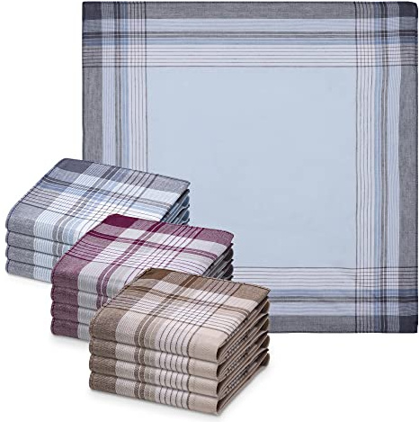 JEMIDI - Fazzoletti in tessuto da uomo, 40 cm x 40 cm, in cotone, confezione da 12 pezzi, 100% cotone design 11 Medium
