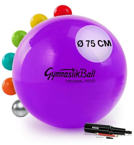 PEZZI Gymnastikball Standard Sitzball mit Pumpe | Sitzball aus robustem PVC, belastbar bis 400 kg, für Therapie, Sport und Büro