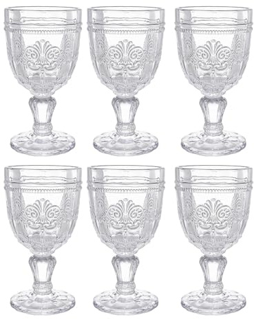 BUTLERS 6er Set Weingläser 230ml Kelchgläser - VICTORIAN - Wassergläser mit Fuß Vintage Design | spülmaschinenfeste Retro Gläser bunt mit Prägung | Trinkgeschirr für Wasser, Saft, Cocktails