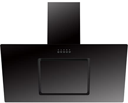 Hotte aspirante Respekta sans tête/Hotte aspirante inclinée de 90 cm/Boîtier en métal avec abat-jour en verre noir/Fonction d'extraction et de recyclage de l'air / CH22010/90SBZ / B / 54-62 dB