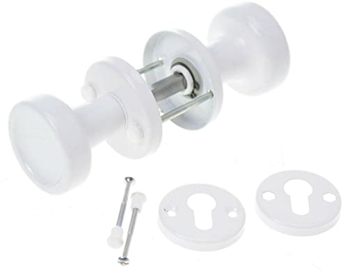 Aqbau® Bouton de porte rotatif avec rosace PZ | Poignée de porte | Set complet de boutons de porte avec boulons et vis (blanc)