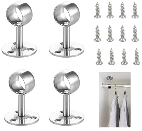 FFXN Stücke Gardinenstange Halterung Edelstahl, Rundrohr mit Schrauben, Kleiderstangen, Stangen Flansch Set für Decken oder Wandoberflächen (Fest), 22.5 mm * 55 mm *40 mm