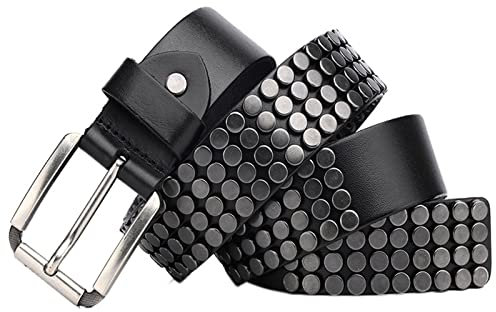 WRJAHCG Damengürtel,Nietengürtel,Nietengürtel Im Punk-Rundenstillegierungsschnalleleder,Schwarz,105cm/41.3''