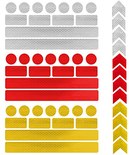 burkfeeg 51 Stück Reflektierende Aufkleber, Rot Gelb Silber Warnung Sticker