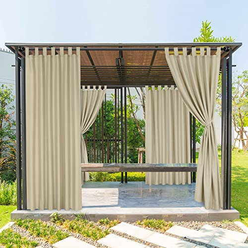 BONZER wasserdichte Outdoor-Vorhänge für Terrasse, Veranda, Pergola, Cabana, wetterfeste Schlaufenvorhänge für Innenräume, 1 Vorhangschal, 132,1 x 274,3 cm, Beige