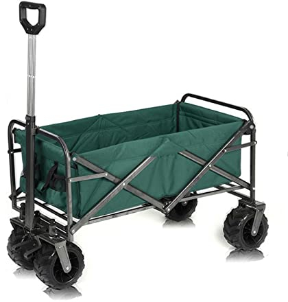 PJDDP Faltbare Bollerwagen Robuster Transportwagen mit Grosse Kapazität, klappbar Einkaufstrolley Outdoor Gartenwagen Strandwagen mit All-Terrain-Rädern für Camping Angeln Shopping Sport,Grün