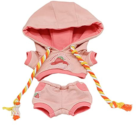 niannyyhouse 20 cm Plüsch-Puppen-Kleidung, Erdbeer-Anzüge, Kapuzen-Hose, 20,3 cm, Puppen-Zubehör (Rosa)