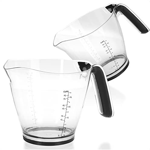 com-four® 2x Messbecher aus Kunststoff - Messkanne mit Skala in Milliliter, OZ und Cups - rutschfeste Dosierkanne - Küchenhelfer 1000 ml (2 Stück - Messbecher 1L)