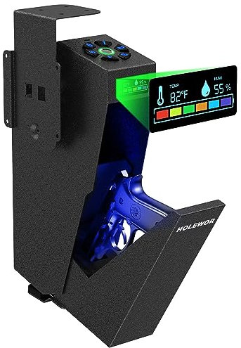 HOLEWOR Gun Safe, Biometric Pistol Safe Fingerprint Quick Access Drop Down Handgun Safe Single Mount Pistol Case for Desk Bedside Nightstand