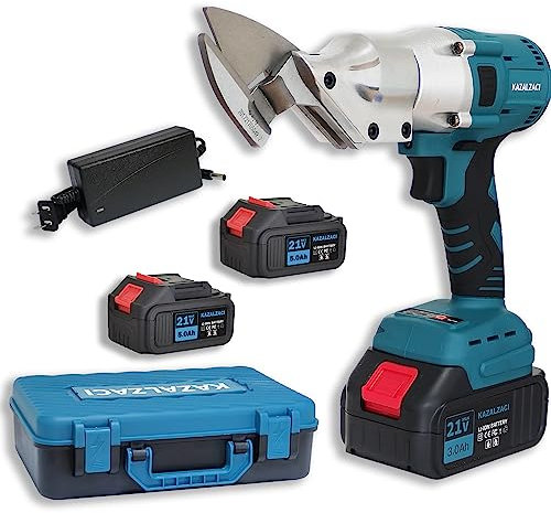 Cordless Metal Shears Electric Scissors with 360° Swivel Head, Durable Sheet Metal Cutter for Sheets & Meshes of Iron/Aluminum/Steel, Free for Curve/Straight Cutting, 2Pcs Battery