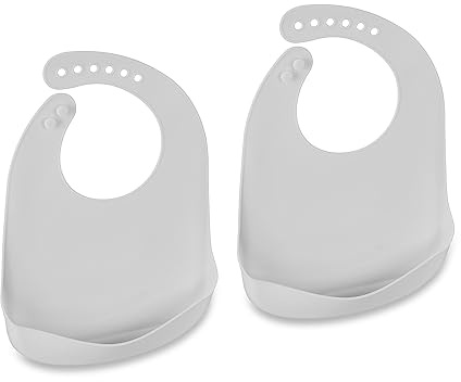 Relaxdays Lätzchen Baby, 2er Set, mit Auffangschale, Silikon, BPA-frei, Auffanglätzchen abwaschbar, Babylatz, hellgrau