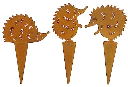 B2S BACK2SEASON 3 x Metall Stecker Igel Trio Edelrost Herbstdeko Garten Stab Topfdeko 3er Set