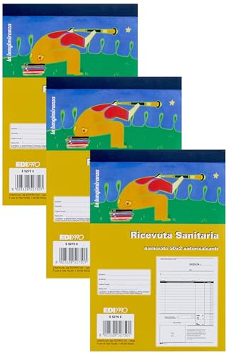 Edipro E 5275 C Blocco ricevute sanitarie numerate, 50 fogli autoricalcanti 23 x 15 cm, 1 blocco (Confezione da 3)
