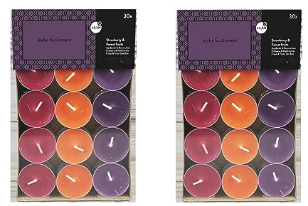 Teelichter Duft 2x30 Stück (60 Teelichter) - Brenndauer: 4,5 Std, Rußfrei- für Windlicht, Teelicht-Glas, Kerzenständer - Weihnachten, Geschenk, Deko, Gastro (Aubergine - Duft: Erdbeere & Waldfrüchte)