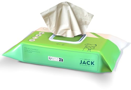 Hello Jack 100% Natürliche Feuchttücher Hund - Sanfte Pflege mit Aloe Vera - Pflegetücher für Hunde & Katzen Hypoallergen - Dog Cleaning Wipes Geruchsneutral für Pfoten, Nasen, Augen und Ohren