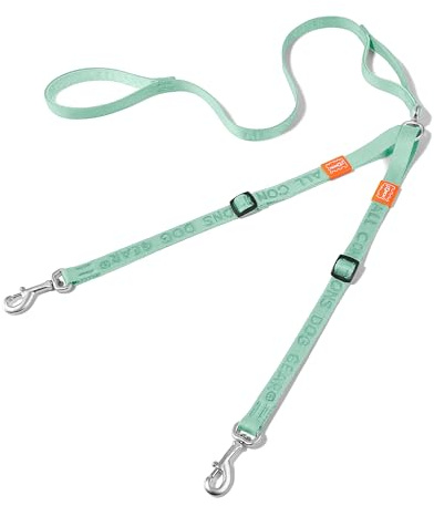 HOWGO Double Dog Leash, No Tangle 360° Swivel, Adjustable Two Padded Handles, Double Clip Dog Leash Coupler Splitter for 30~150 lbs Large and Medium Breeds (Mint Green, 4/5'' x 4.8 FT, Ultralight)