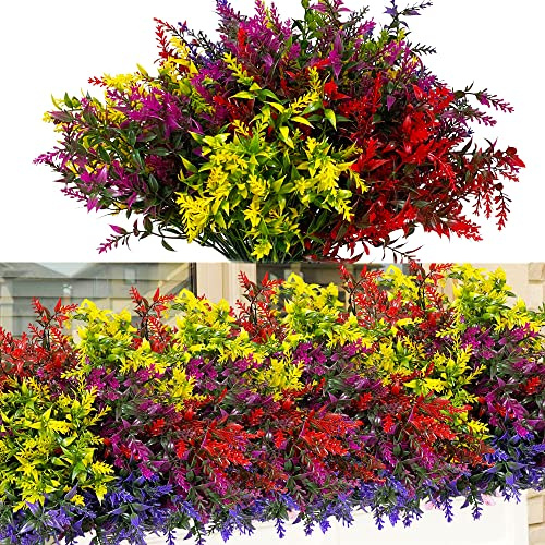 Lavendel künstliche balkonblumen 16 Bündel kunstblumen wie Echt Balkonpflanzen Wetterfest Plastik Kunstpflanzen Outdoor Blumenstrauß Fake blumen Zweige für fensterbank Garten Innen Außen Deko