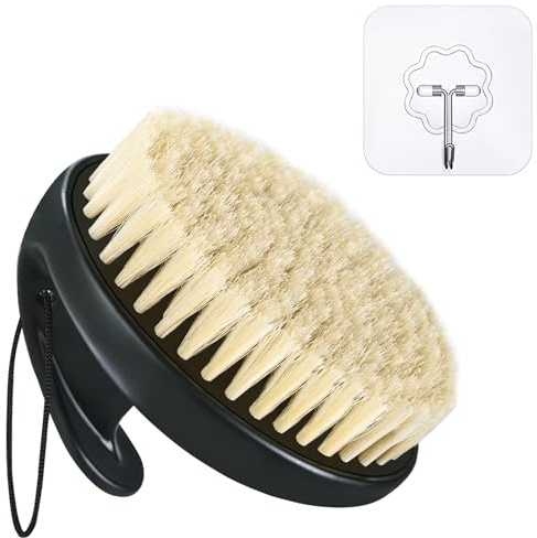 Dry Brushing Body Brush, Natural Boar Bristles Anti-Slip Body Scrubber for Shower, Exfoliating & Lymphatic Drainage Bath Brush for Smooth Skin, Blood Circulation Improvement (1 Pack-Boar Bristles)