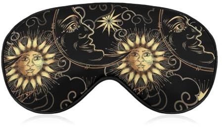 Nachtschlafmaske BlockLight, weicher Augenschutz, bequemer Schlafaugenmaskenbezug für unterwegs, Yoga, Nickerchen, kompatibel mit mystischer, magischer, kosmischer Astrologie, Sonne, Halbmond, Sterne,