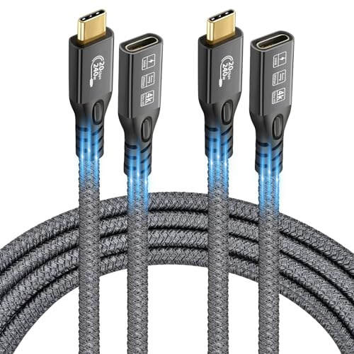CHENLENIC 20Gbps USB C 3.2 Extension Cable, USBC 3.2 Gen2 Type-c Male to Female Extender Cable Ultra HD 4K@60Hz 240W Charging 20Gbps Data Transfer Compatible with External SSD eGPU (2M+2M)