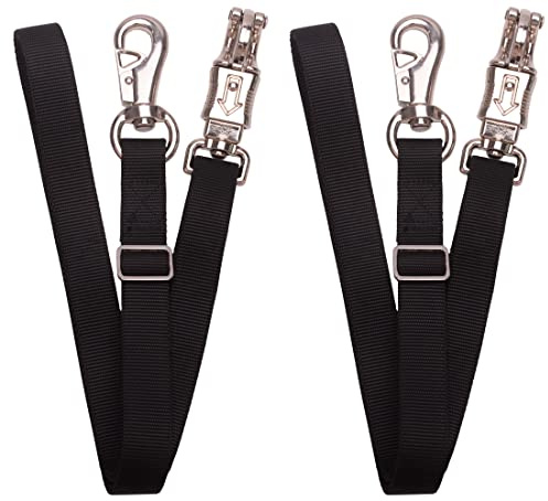 Adjustable Nylon Cross Tie for Horse（2 Pack）- with Strong Panic Snap and Bull Snap, Adjusts Length from 44.6 to 78.5 (Black)