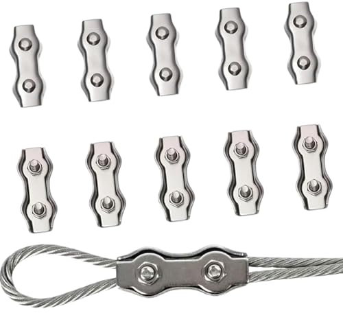 MAEXUS 10 abrazaderas de cable de alambre, abrazadera de cable M3 de acero inoxidable, abrazaderas de cuerda de 3 mm, conector de cuerda, hebilla doble, conector de cable, abrazaderas de cuerda para