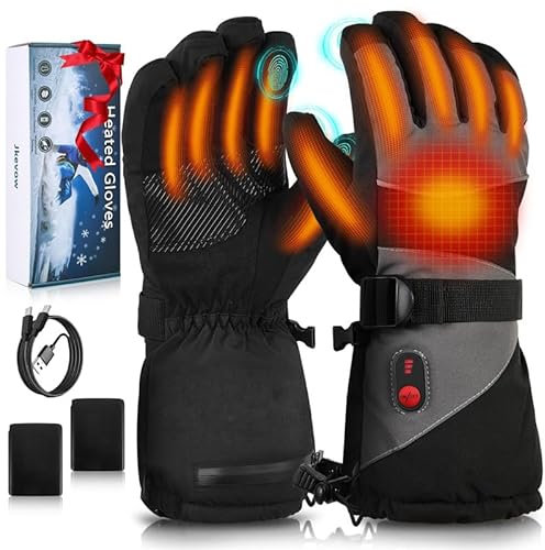 Heated Gloves for Men and Women, Jkevow Electric Heated Gloves with 5V 5000 mAh Rechargeable Battery, 3 Heating Temperature Adjustable Motorcycle 10 Pcs Ear Pick Earwax Removal Kit (Black, L)