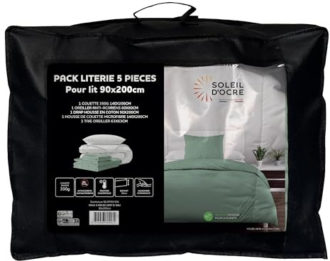 Soleil d'ocre, Conjunto de edredón y Ropa de Cama 5 Piezas Boheme Verde Agua para Cama en 90 x 200 cm