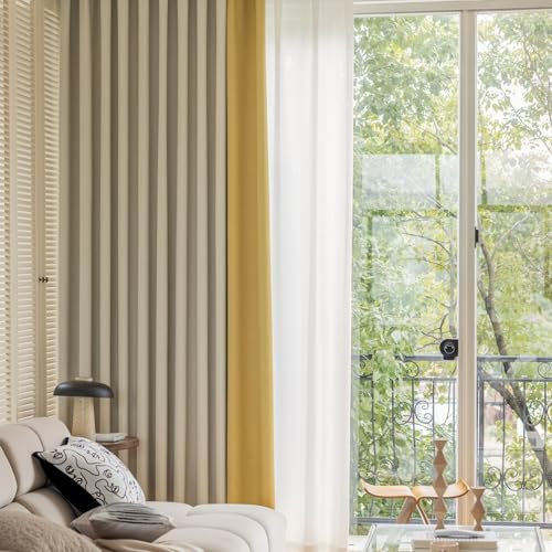 Homxi Blickdichter Vorhang Thermo 2er Set,2 x 86W x 138H cm,Vorhänge Blickdicht Kinder Gelb Beige Spleißen Einfarbig Küchengardinen Modern Ösen